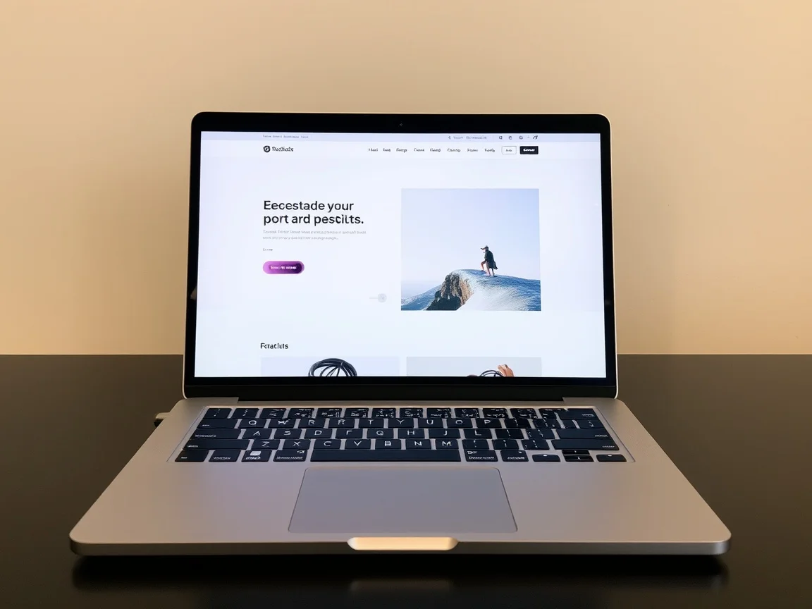 Czysty ekran laptopa pokazuje nowoczesną stronę z wyraźnym nagłówkiem i obrazem