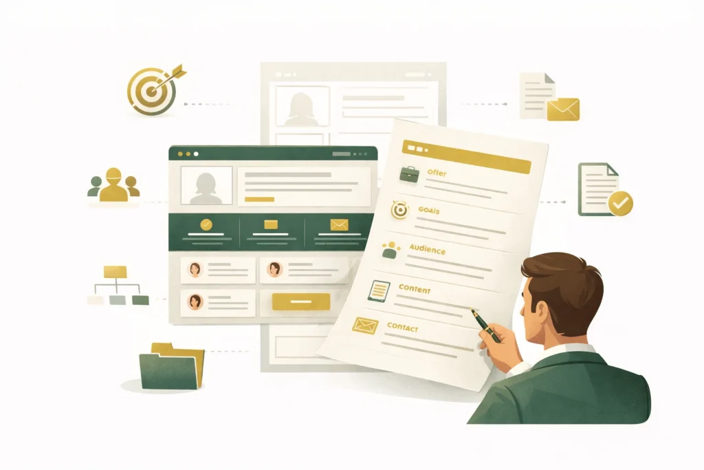 Brief do strony internetowej z kluczowymi informacjami o ofercie, celu i odbiorcy